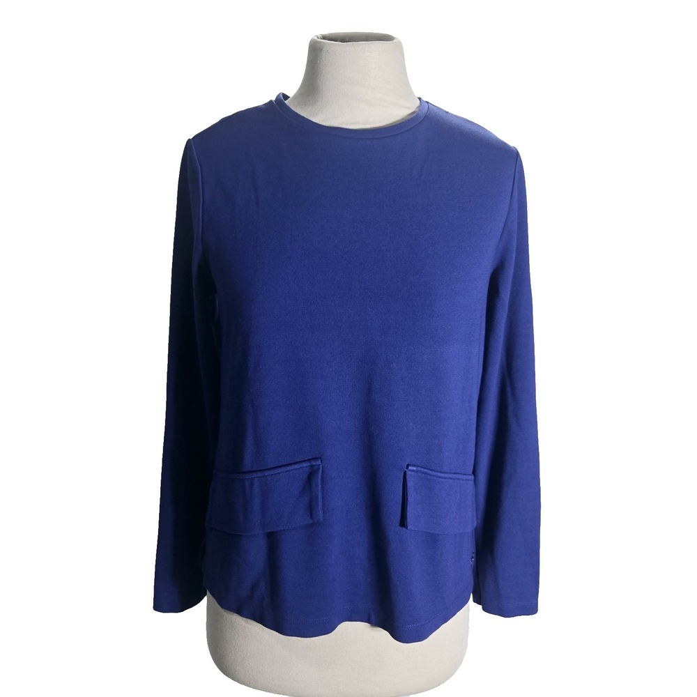 Purificacion Garcia Top Womens T-Shirt Blouse Long Sleeve Size Small Blue Stretc